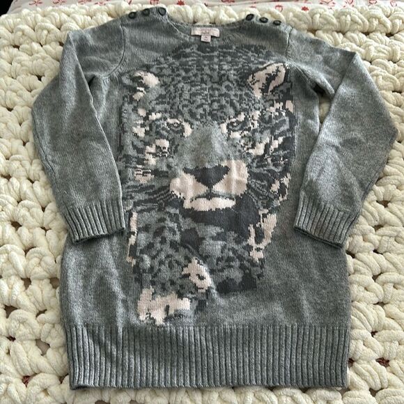 Stella McCartney for Gap Kids. Gray and pink leopard sweater. - Picture 1 of 5